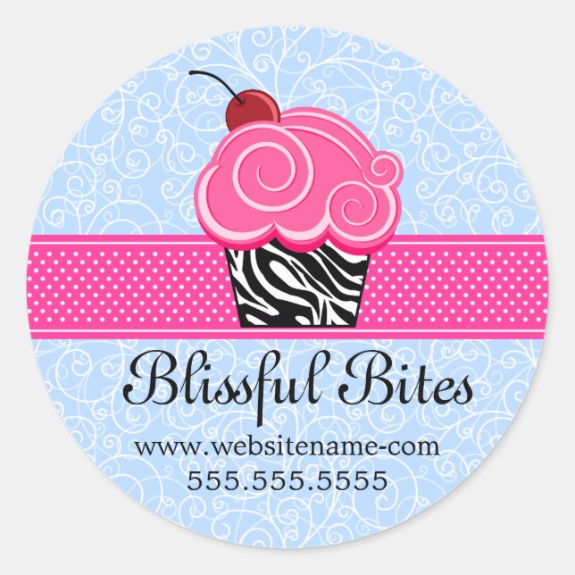 Whimsical Cherry Cupcake Bakery Box Seals (Front)