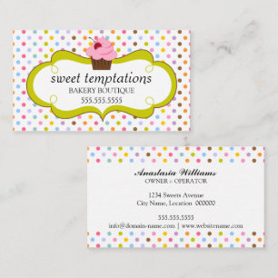 Whimsical Cherry Cupcake Bakery Business Card