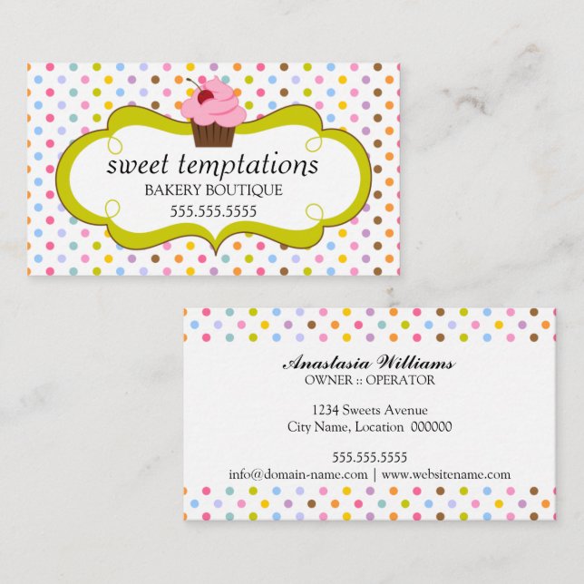 Whimsical Cherry Cupcake Bakery Business Card (Front/Back)