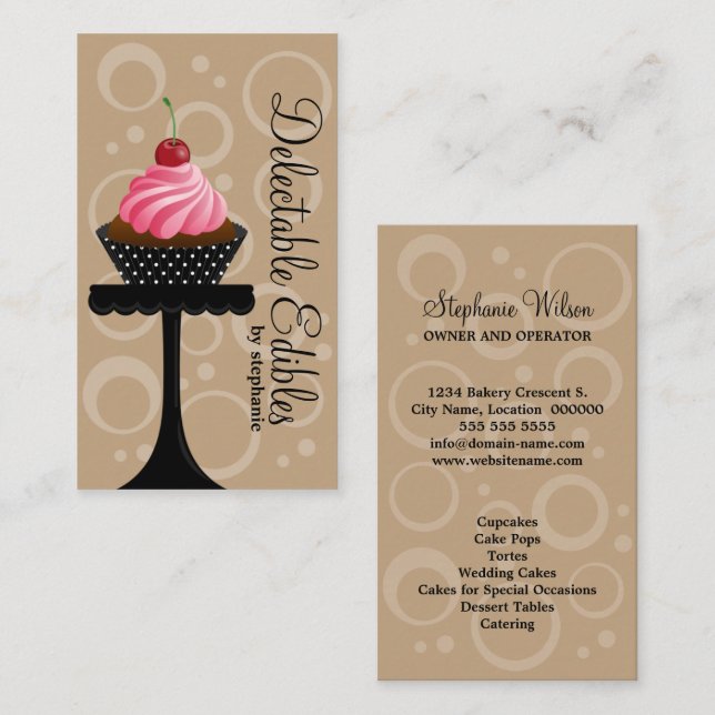 Whimsical Cherry Cupcake Bakery Business Card (Front/Back)