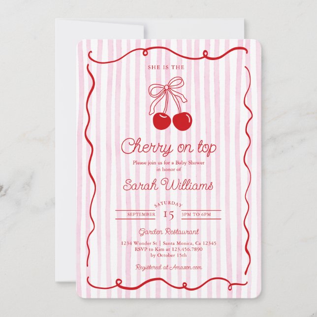 Whimsical Cherry on Top Baby Shower Girl Invitation (Front)