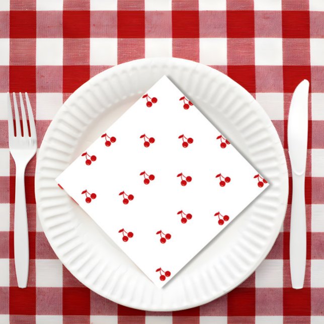 Whimsical Cherry on Top Cherry Theme Napkin ( She's our Cherry on Top, Hand Drawn Birthday Party, ,Whimsical Cherry Coquette Theme, Retro Pink Re)