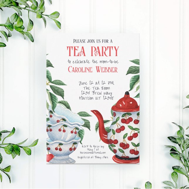 Whimsical Cherry Tea Party Shower Invitation (Creator Uploaded)
