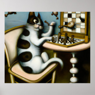WHIMSICAL CHESS LOVER DECOR THE CAT CHESS PLAYER