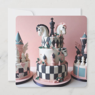 WHIMSICAL CHESS THEMED BIRTHDAY CAKE CARD