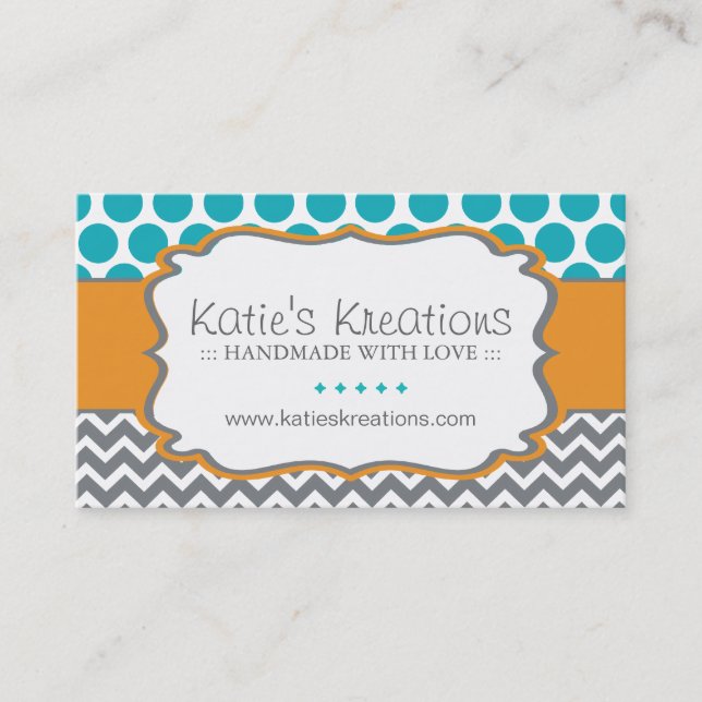 Whimsical Chevron and Dots - Custom Design Business Card (Front)