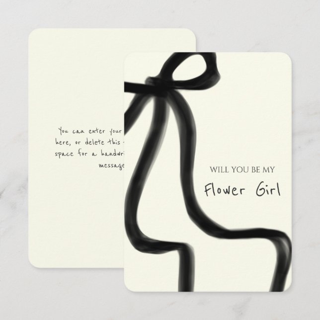 Whimsical Chic Black Bow Flower Girl Proposal Card (Front/Back)