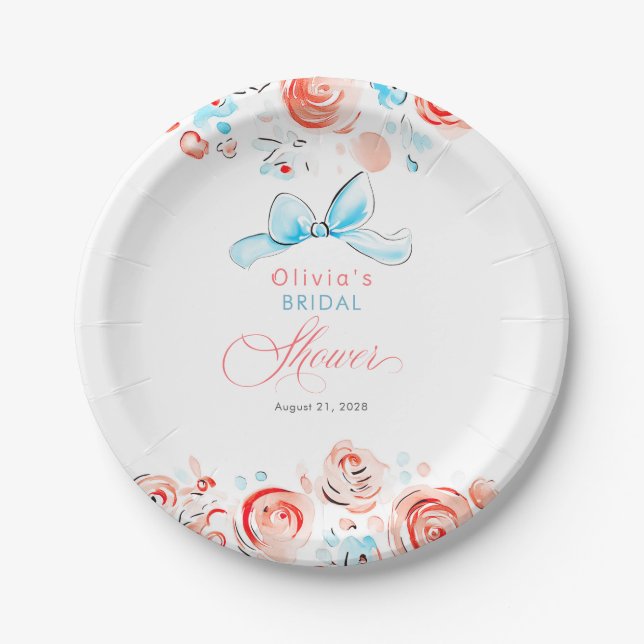 Whimsical Chic Elegant Hand Drawn Bridal Shower Paper Plate (Front)
