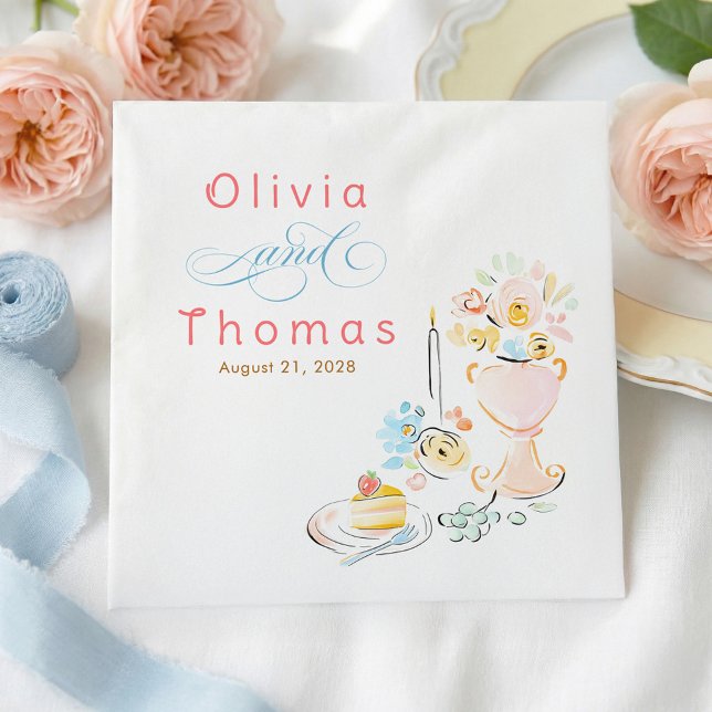 Whimsical Chic Elegant Hand Drawn Wedding Napkin (Whimsical Pastel Wedding Napkins)
