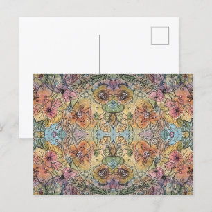 Whimsical Chic Flower Garden Watercolor Painting Postcard