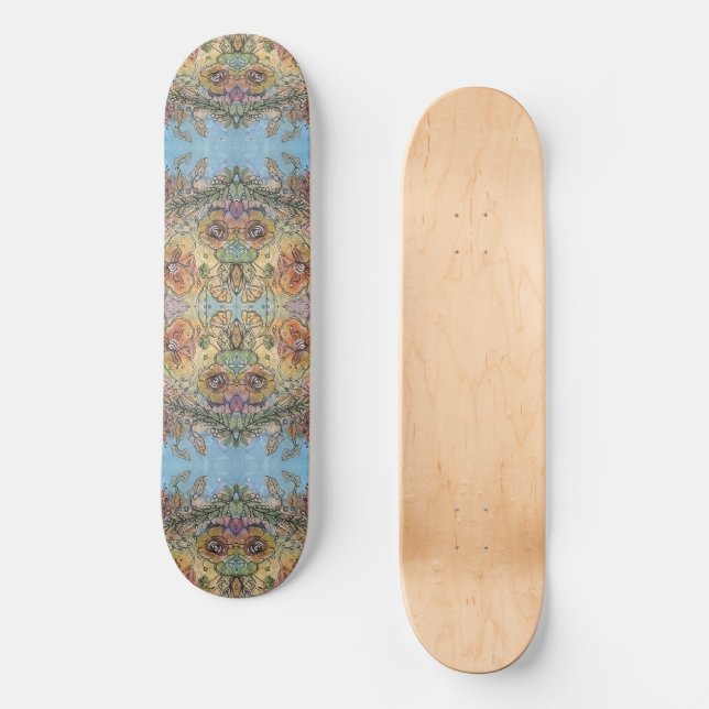 Whimsical Chic Flower Garden Watercolor Painting  Skateboard (Front)
