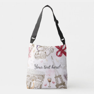 Whimsical Chic Girly Pink Paris Crossbody Bag