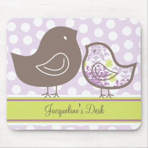 Whimsical Chic Lavender Purple Sweet Damask Chicks Mouse Pad