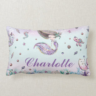 Whimsical Chic Mermaid Under the Sea Girl Bedroom Lumbar Cushion