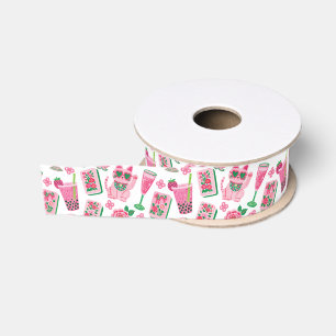 Whimsical Chic Pink & Green Mahjong Party Grosgrain Ribbon