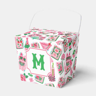 Whimsical Chic Pink & Green Mahjong Party Monogram Favour Box