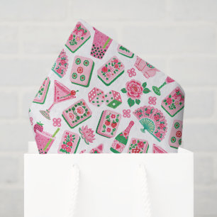 Whimsical Chic Pink & Green Mahjong Party Tissue Paper