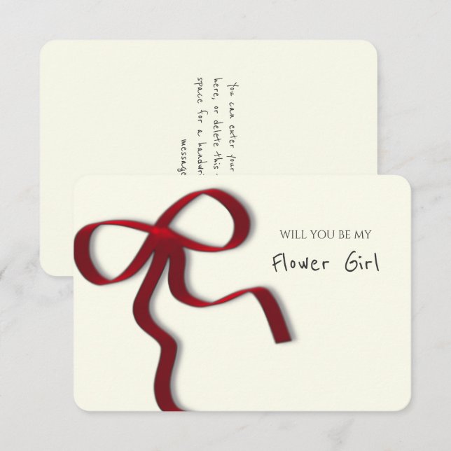 Whimsical Chic Red Bow Flower Girl Proposal Card (Front/Back)