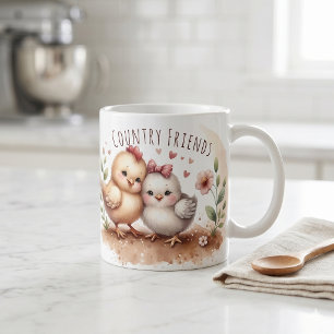 Whimsical Chick Duo Cottagecore Watercolor Coffee Mug
