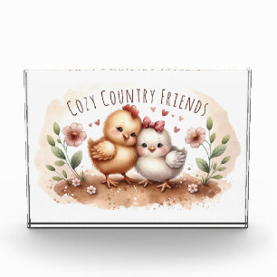 Whimsical Chick Duo Cottagecore Watercolor Photo Block