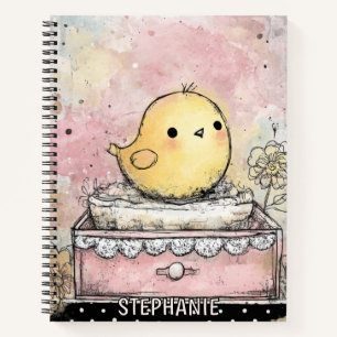 Whimsical Chick Floral Watercolor Art Notebook