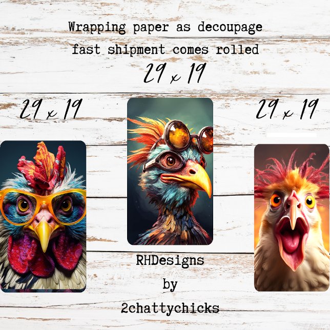 Whimsical Chicken Decoupage Wrapping Paper Set-3 (Creator Uploaded)