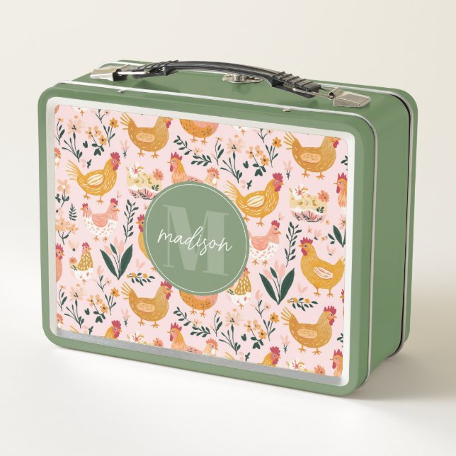 Whimsical Chicken Metal Lunchbox (Back)
