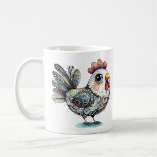 Whimsical Chicken or Rooster Folk Art Coffee Mug