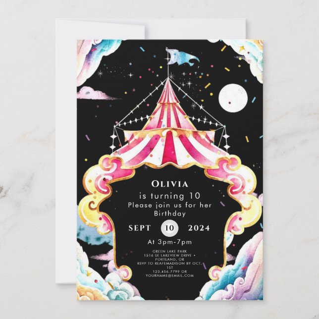 Whimsical Children Circus Birthday Invitation (Front)