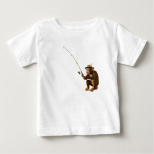Whimsical Chimpanzee Fishing for Sandwiches in a B Baby T-Shirt