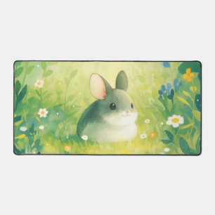 Whimsical Chinchilla Watercolor Luminous Meadow Desk Mat