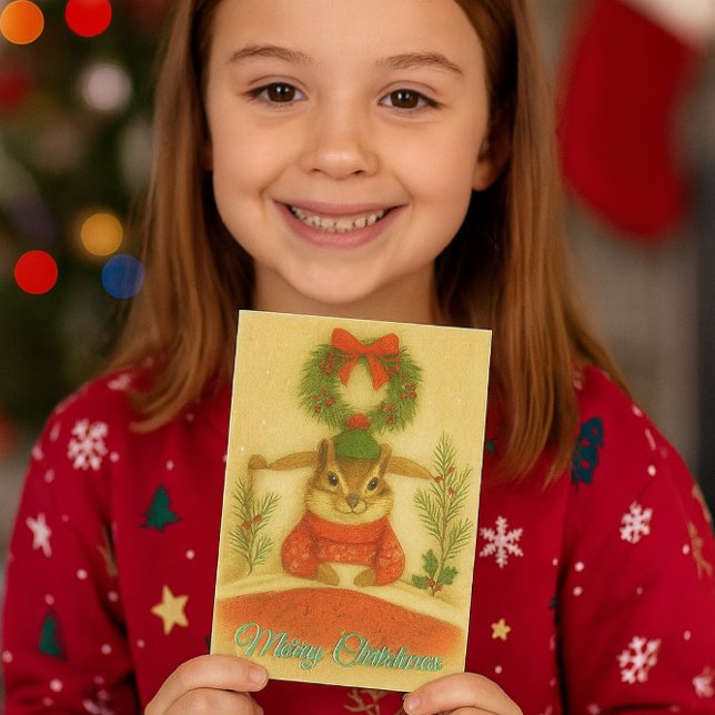 Whimsical  Chipmunk Christmas Greeting Card (whimsical Christmas chipmunk card.  Perfect for kids and adults who love nature and wildlife )