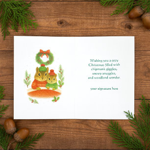 Whimsical  Chipmunk Christmas Greeting Card