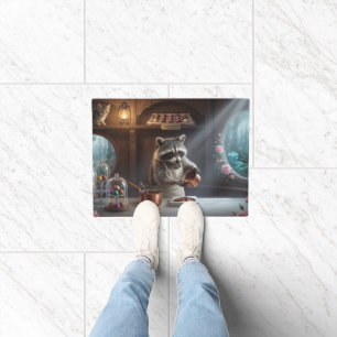 Whimsical Chocolate Shop Diorama with Racoon Doormat