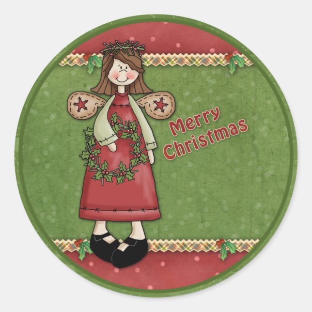 Whimsical Christmas Angel Classic Round Sticker (Front)