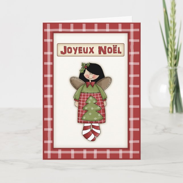 Whimsical Christmas Angel in French Language Holiday Card (Front)