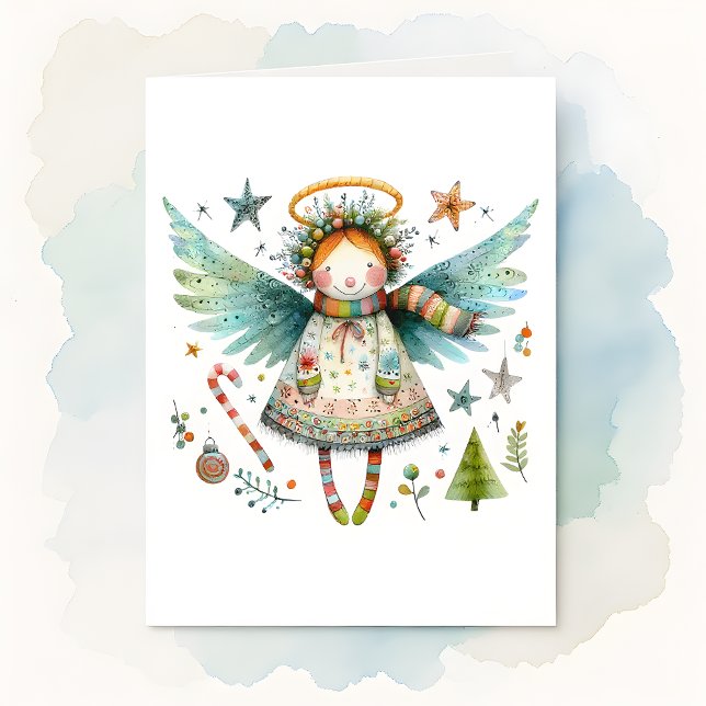 Whimsical Christmas Angel Modern Folk Art Style Card (Creator Uploaded)