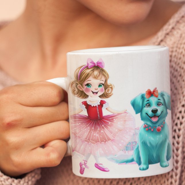 Whimsical Christmas Ballet with Puppy Cheer Two-Tone Coffee Mug (Creator Uploaded)