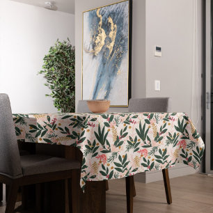 Whimsical Christmas Botanicals Pink and Green Tablecloth