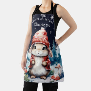 Whimsical Christmas Bunny Personalized Apron