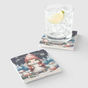 Whimsical Christmas Bunny Personalized Stone Coaster