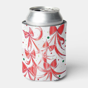 Whimsical Christmas Candy cane bows pattern Can Cooler