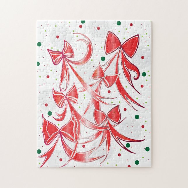 Whimsical Christmas Candy cane bows pattern Jigsaw Puzzle (Vertical)