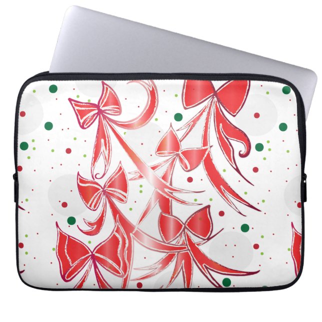 Whimsical Christmas Candy cane bows pattern Laptop Sleeve (Front)