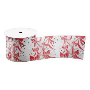 Whimsical Christmas Candy cane bows pattern Satin Ribbon