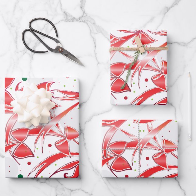 Whimsical Christmas Candy cane bows pattern Wrapping Paper Sheet (Front)