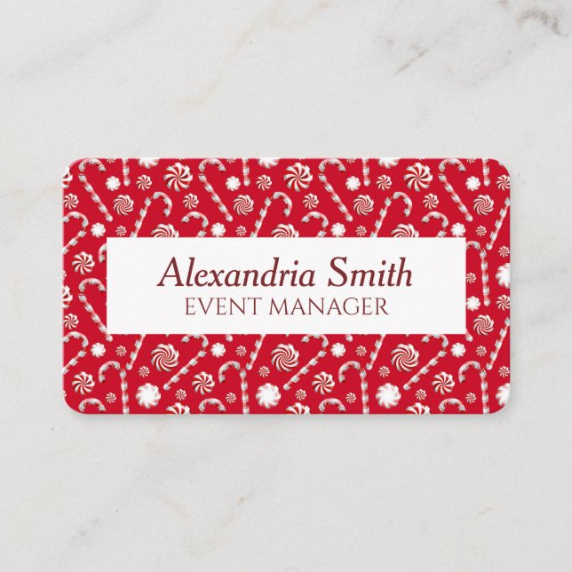 Whimsical Christmas Candy Cane Business Card (Front)
