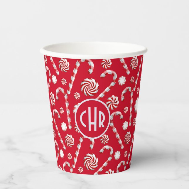 Whimsical Christmas Candy Cane Paper Cups (Front)