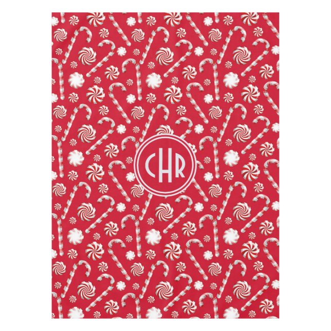 Whimsical Christmas Candy Cane Tablecloth (Front)
