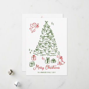 Whimsical Christmas card hand drawn tree 